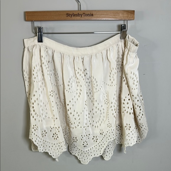 Ulla Johnson Mini Skirt Ivory Silk Embroidered Eyelet Scalloped Hem Sz 4 - Picture 2 of 9